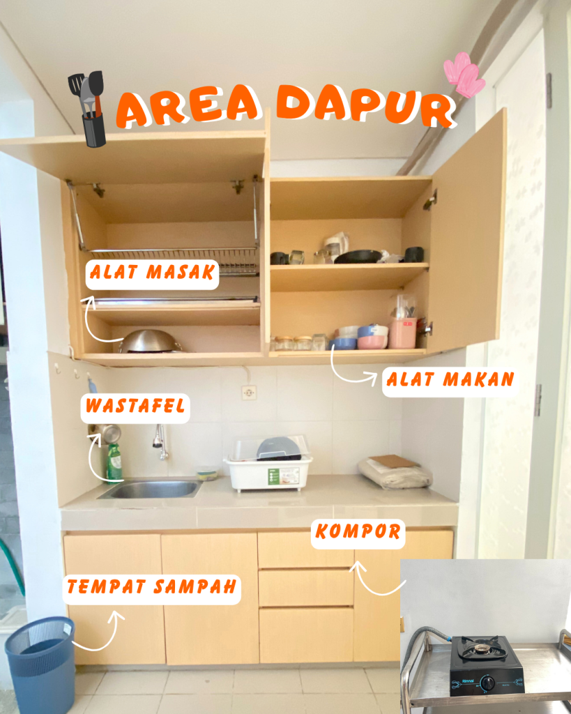 area dapur yang sudah dilengkapi dengan perlengkapan yang lengkap